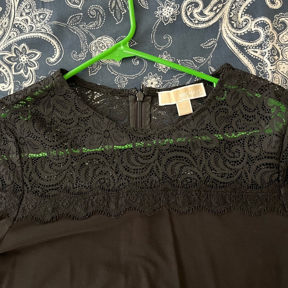 Black top with lace shoulders/yolk